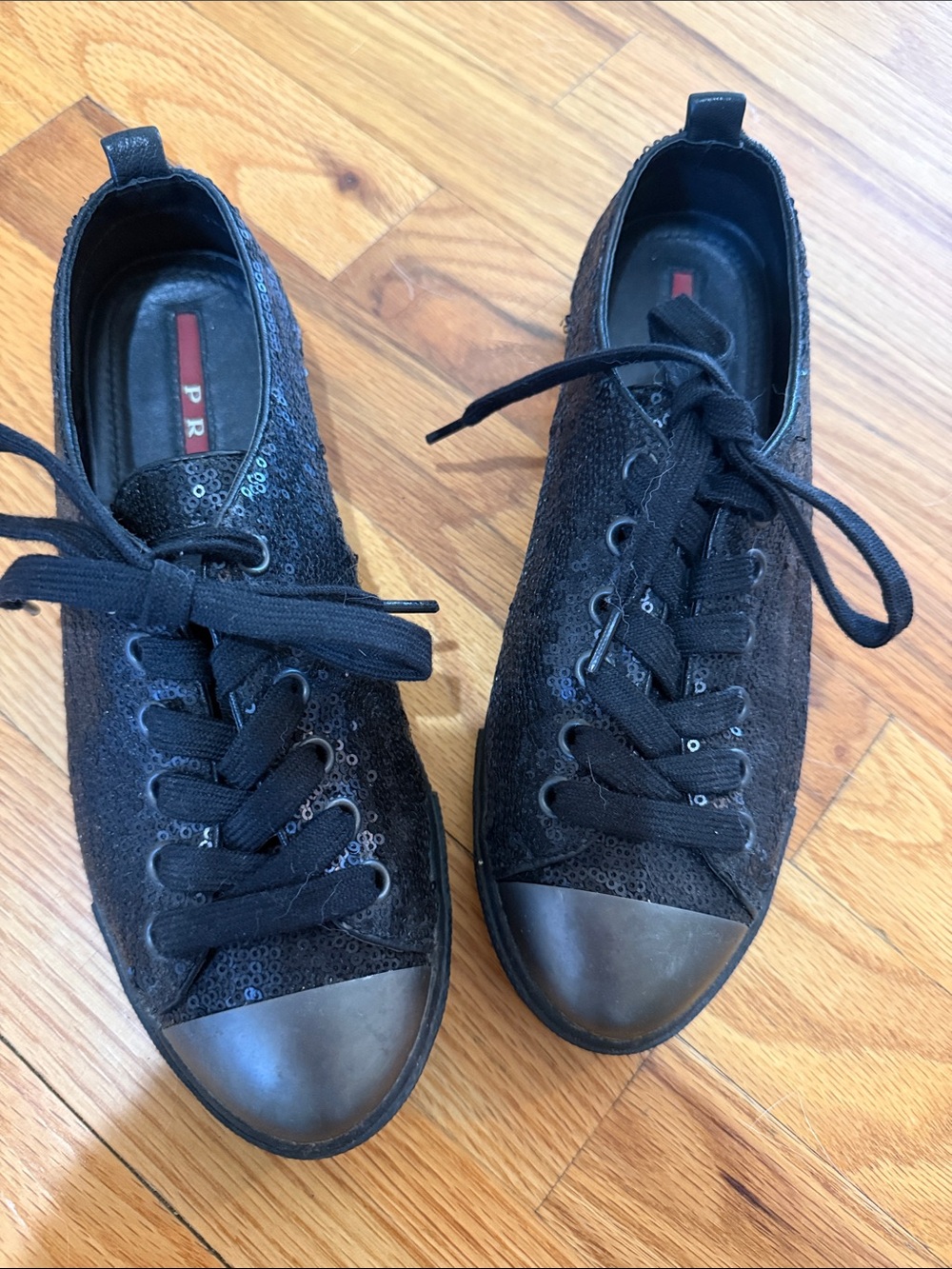 Prada Black Sequin Lace-Up Sneakers